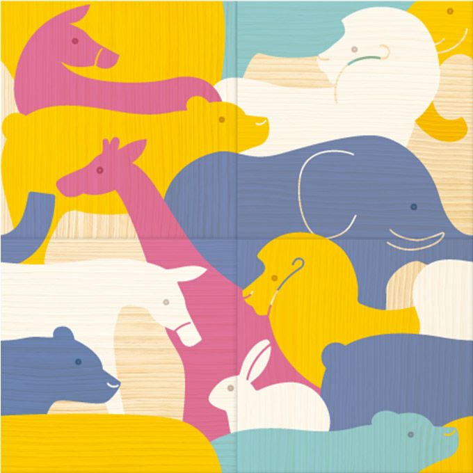 WOODONE KITOIRO スクエアパネル PASTEL ZOO 002_WPK0AUA-400-4