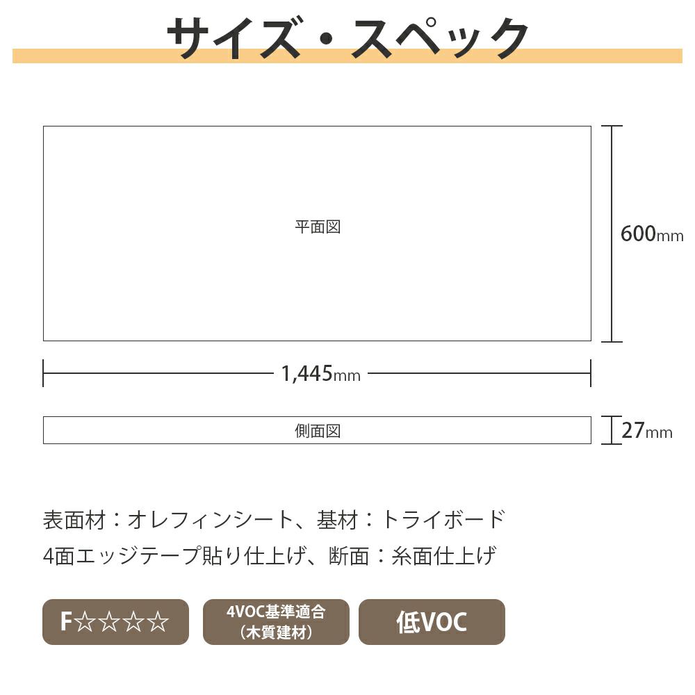 ウッドワン 仕上げてる棚板 白無地の棚（厚み27mm） 奥行き600mm×間口1445ｍｍ （ホワイト色）STF1445O-F1I-W