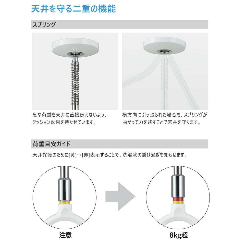 川口技研 室内物干し金物 ホスクリーン標準サイズ2本と専用物干し竿ショートのセット SPC-W_QL-15